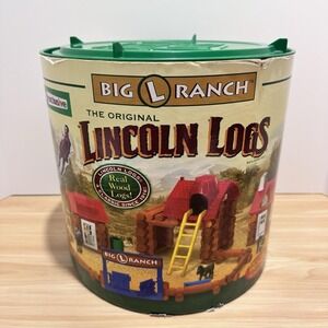 Lincoln Logs Big L Ranch Wood 150 Pieces w/Canister & Instructions Missing 2 PC